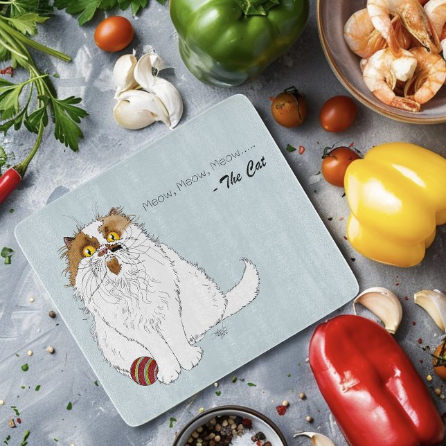 Tabla De Cortar Cute Fluffy Persian Cat Funny Meow Blue (Subido por el creador)