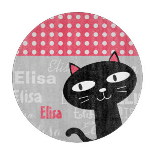 Tabla De Cortar Cute gato negro rosado puntos de polka agregar tu 