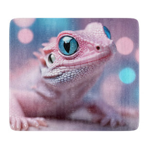 Tabla De Cortar Cute Lagartija Rosa con Ojos Azules Grandes de Vid