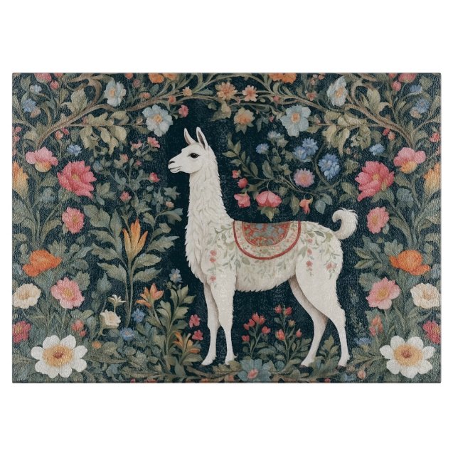 Tabla De Cortar Cute Llama Elegante Floral (Anverso)