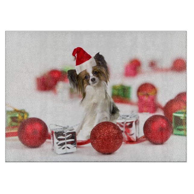 Tabla De Cortar Cute Papillon Dog Navidades Santa Hat (Anverso)