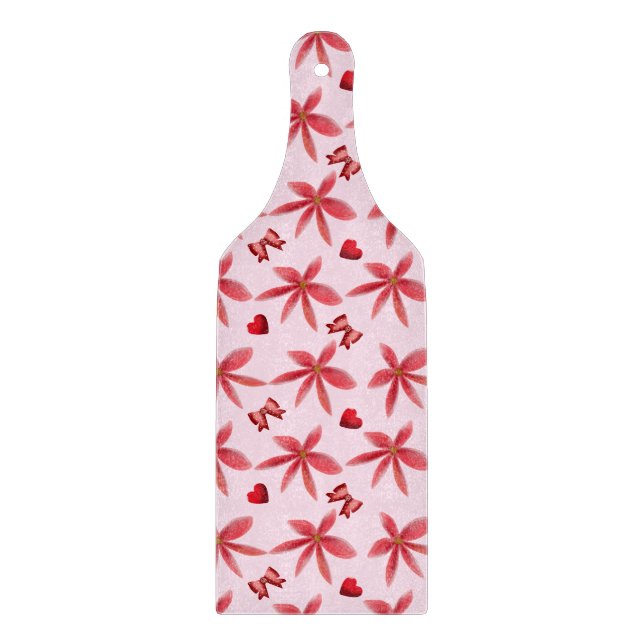 Tabla De Cortar Cute Red Floral Heart Pattern Seamless Girly  (Anverso)