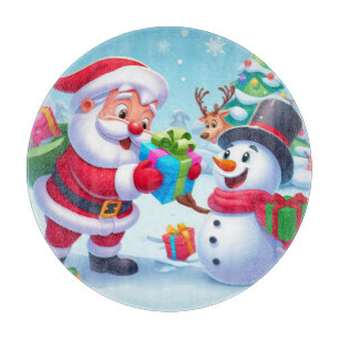 Tabla De Cortar Cute Santa y Snowman