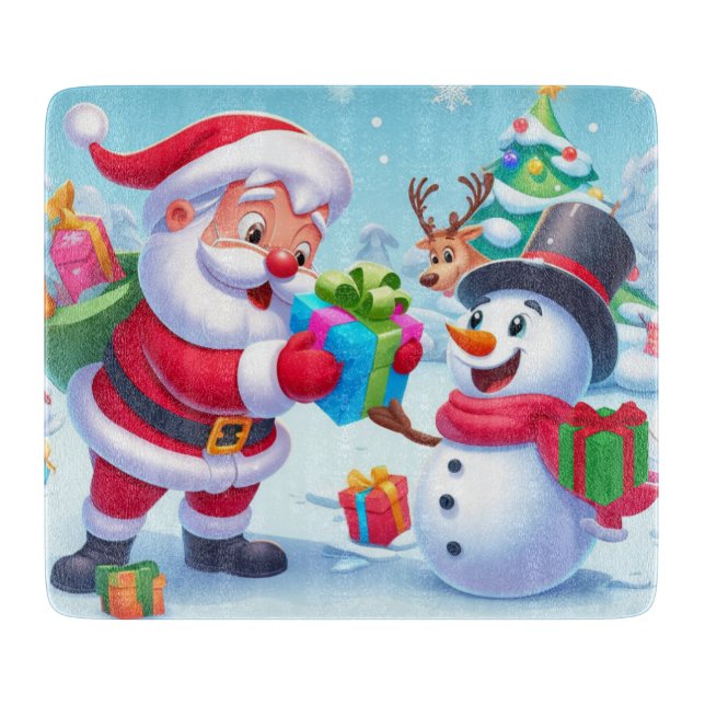 Tabla De Cortar Cute Santa y Snowman (Anverso)