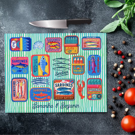 Tabla De Cortar Cute sardines cans crustaceans blue striped