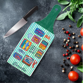 Tabla De Cortar Cute sardines cans crustaceans mint striped long