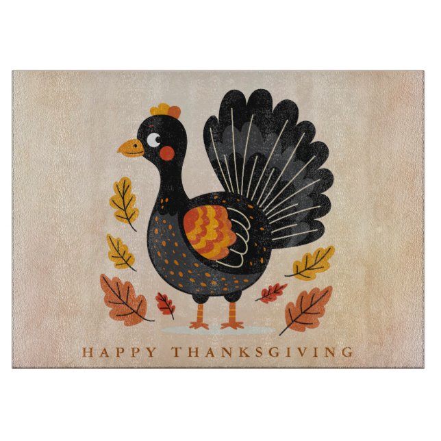 Tabla De Cortar Cute Turkey Happy Thankending Board (Anverso)