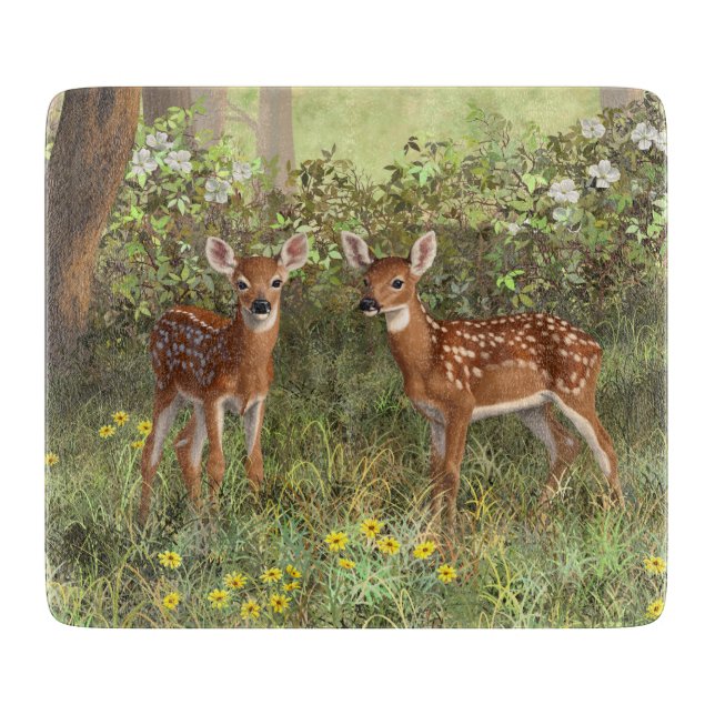 Tabla De Cortar Cute Whitetail Deer Twin Fawns (Anverso)