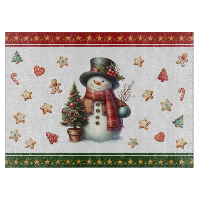 Tabla De Cortar Cutting Board Large Snowman and Christmas Cookies (Anverso)