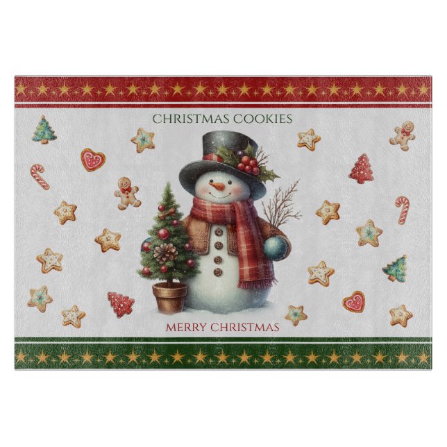 Tabla De Cortar Cutting Board Small Snowman and Christmas Cookies (Anverso)