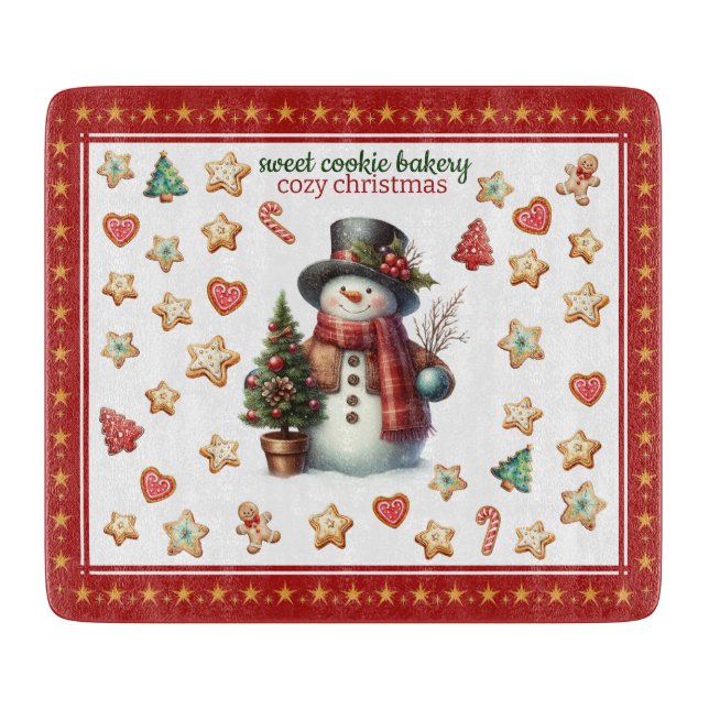 Tabla De Cortar Cutting Board Square Snowman and Christmas Cookies (Anverso)