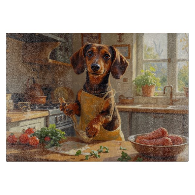 Tabla De Cortar Dachshund cocinando en la cocina (Anverso)