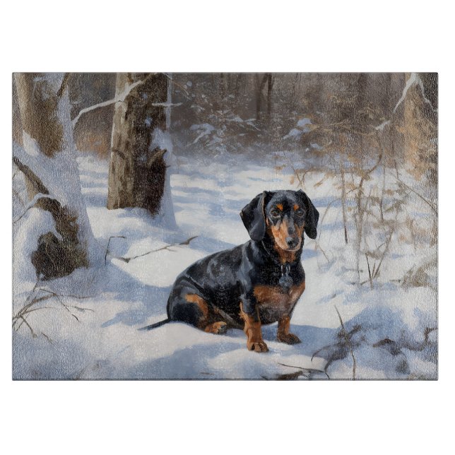 Tabla De Cortar Dachshund Deja que nieve Navidad (Anverso)