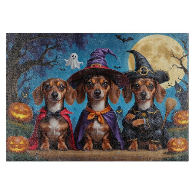 Tabla De Cortar Dachshund Dogs Calabaza Halloween Divertido (Anverso)