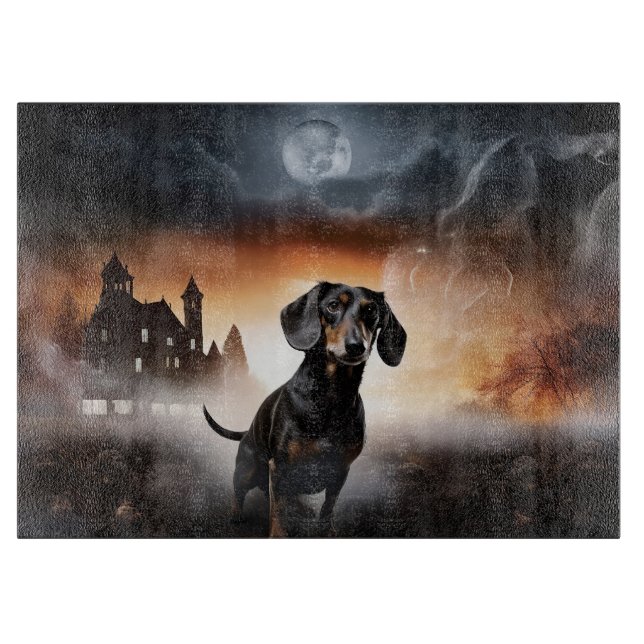 Tabla De Cortar Dachshund Halloween Aterrador (Anverso)