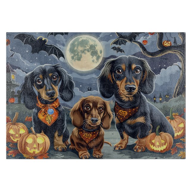 Tabla De Cortar Dachshund Halloween Espeluznante (Anverso)
