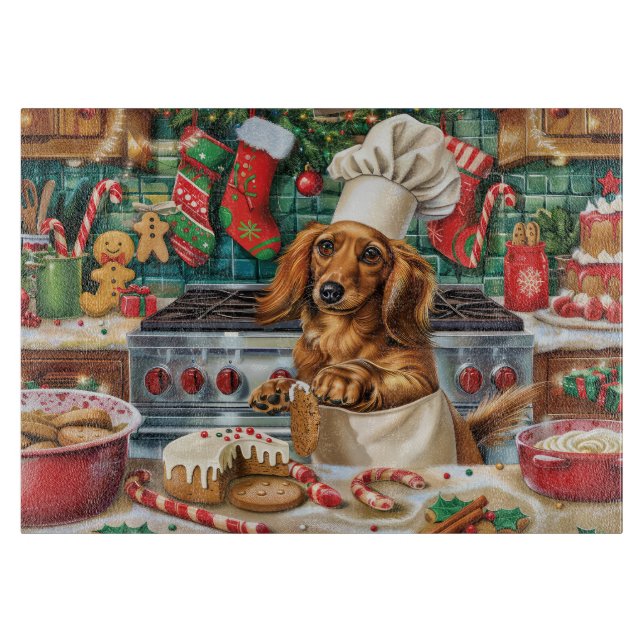Tabla De Cortar Dachshund Holiday Baking: Navidades festivos (Anverso)