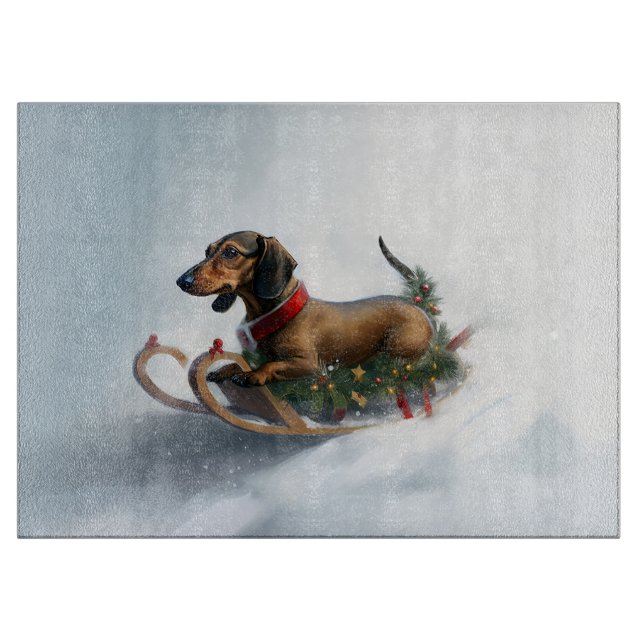 Tabla De Cortar Dachshund Navidad nieve invierno (Anverso)