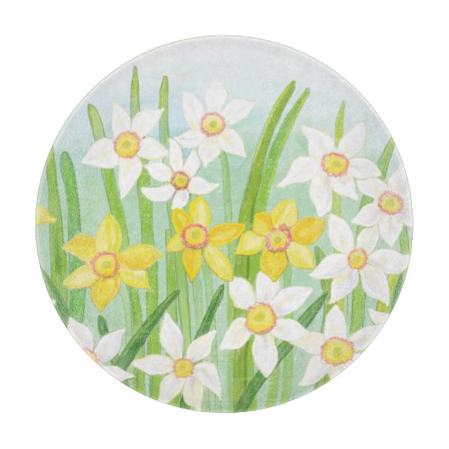 Tabla De Cortar Dafóditos amarillos y blancos en primavera (Anverso)