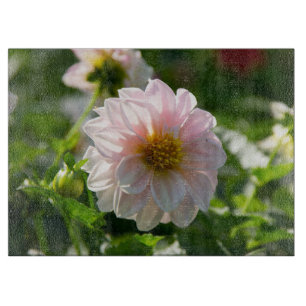 Tabla De Cortar Dahlia blanca en la foto del jardín