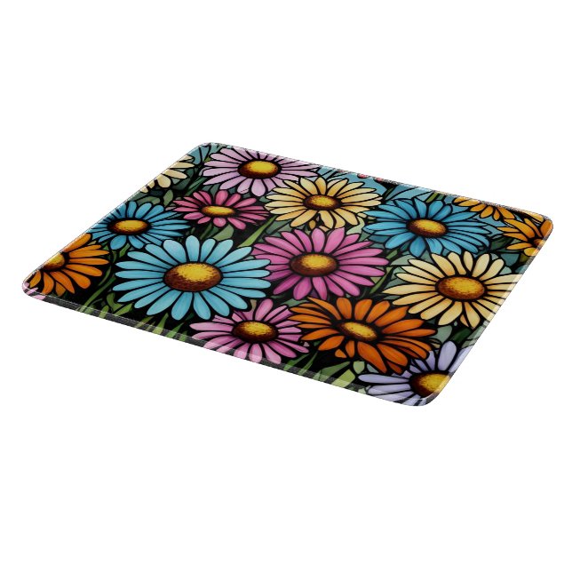 Tabla De Cortar Daisies vibrantes bohemias - Aspecto de vidrio man (Borde)