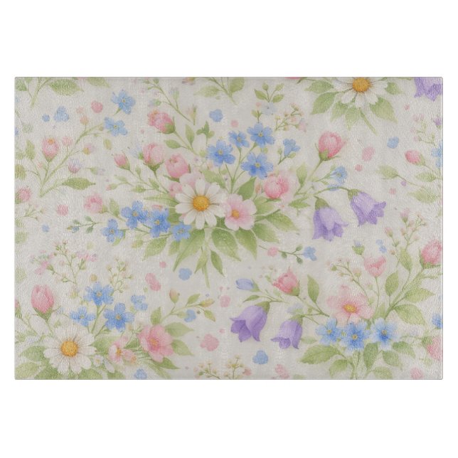 Tabla De Cortar Daisy, Bellflower y Blue Blossom Botánico (Anverso)