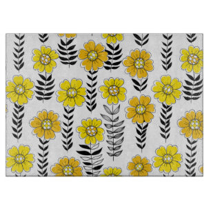 Tabla De Cortar Daisy doodles en amarillo y negro