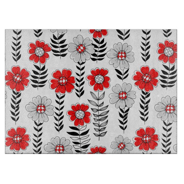 Tabla De Cortar Daisy doodles en rojo y negro (Anverso)