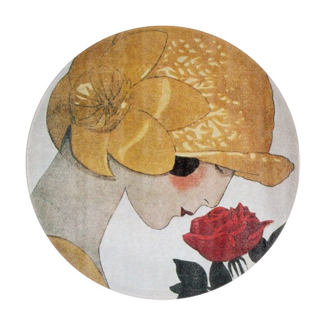 Tabla De Cortar DAMA CON ROSA ROJA Moda Belleza  (Anverso)