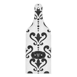 Tabla De Cortar Damasco blanco y negro de lujo