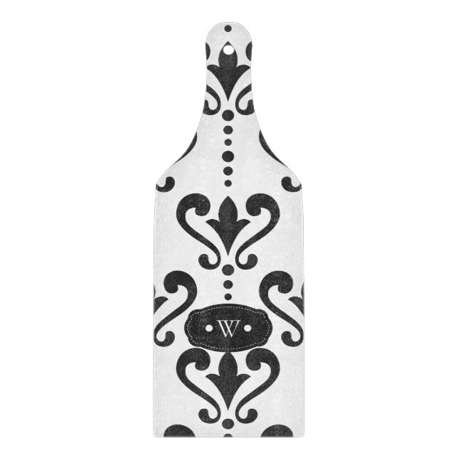 Tabla De Cortar Damasco blanco y negro de lujo (Anverso)