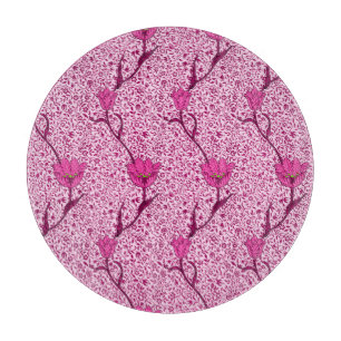 Tabla De Cortar Damasco de Tulipán Art Nouveau, Vino y Rosa Fuchsi