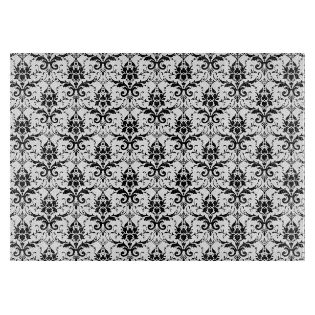 Tabla De Cortar Damasco elegante blanco y negro (Anverso)