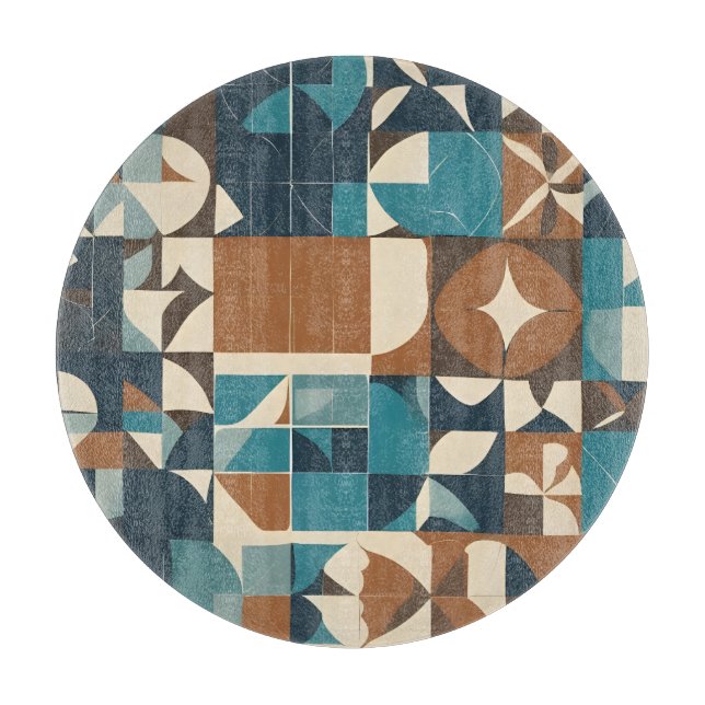 Tabla De Cortar Dark Blue, Teal, Brown, and Tan Geometric Pattern (Anverso)