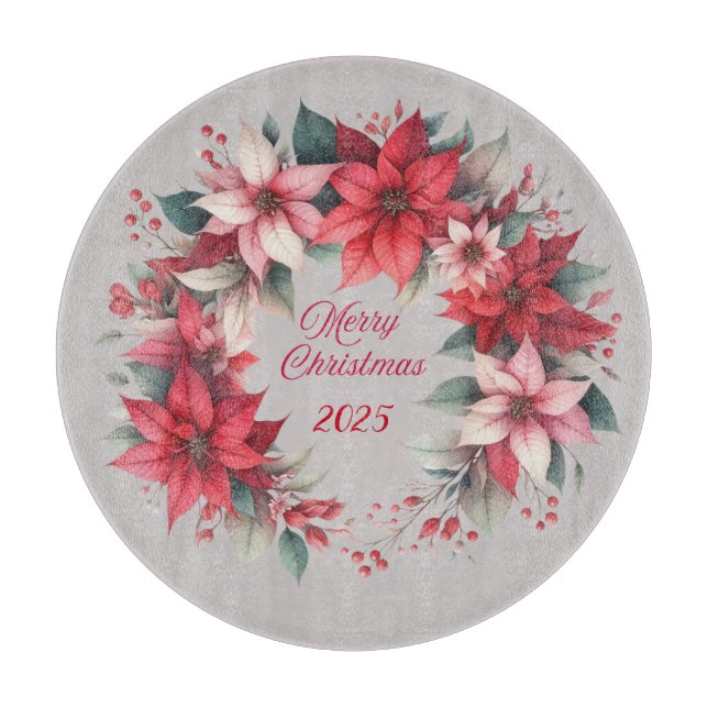 Tabla De Cortar Dated Poinsettia Christmas Cutting Board (Anverso)