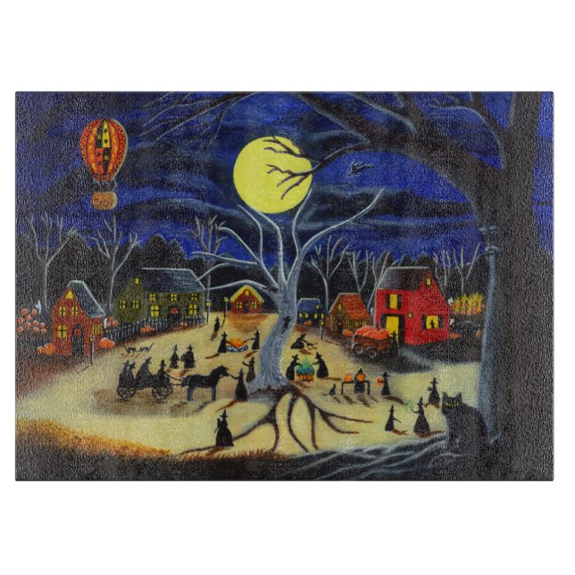 Tabla de cortar de Halloween, brujas, negro, gatos (Anverso)
