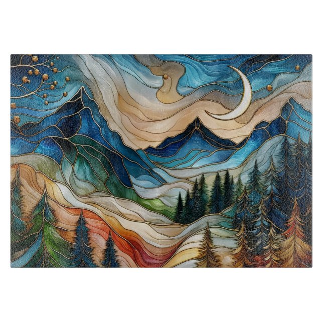 Tabla de cortar de montaña estilo vitral (Anverso)