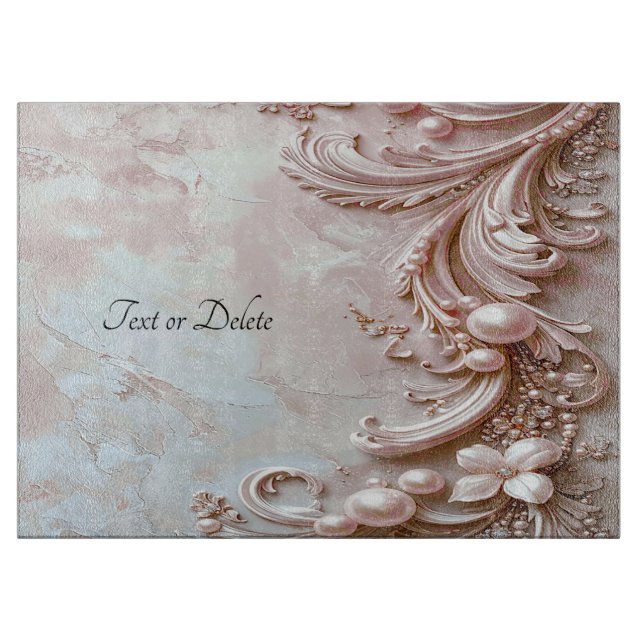 Tabla de cortar de perla y floral ornamentada rosa (Anverso)