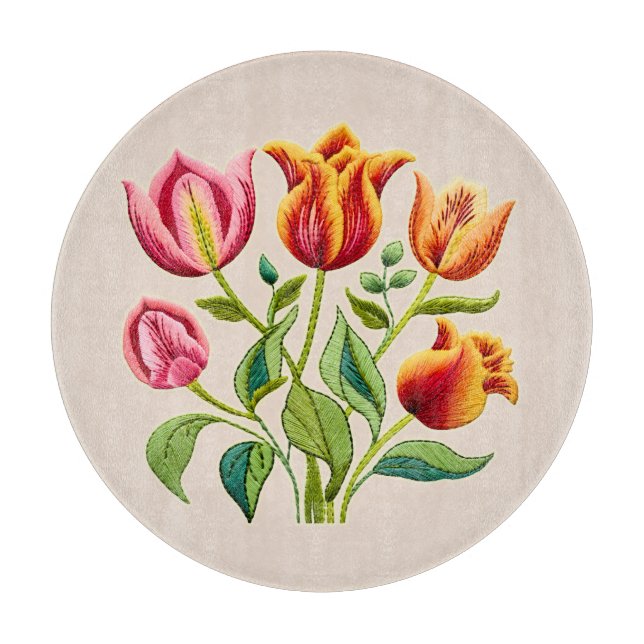 Tabla de cortar de un ramo de tulipanes rojos  (Anverso)