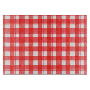 Tabla de cortar de vidrio a cuadros rojos y blanco