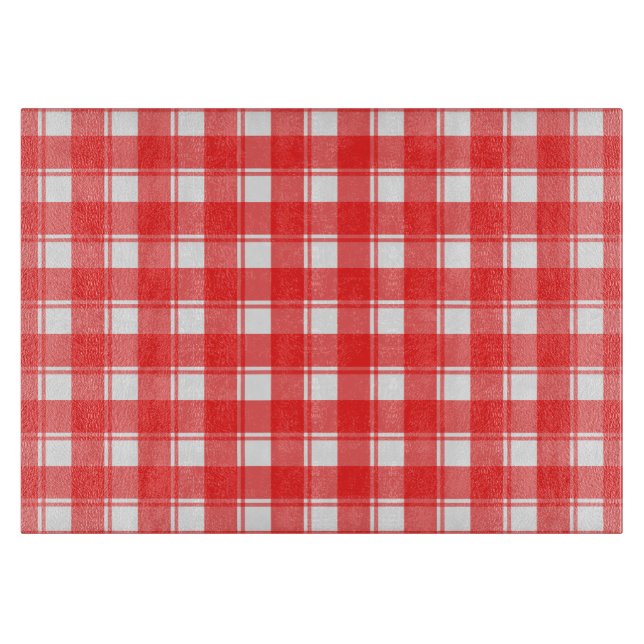 Tabla de cortar de vidrio a cuadros rojos y blanco (Anverso)