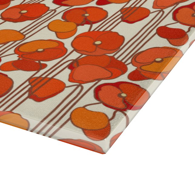 Tabla de cortar de vidrio Art Nouveau Poppies (Borde)