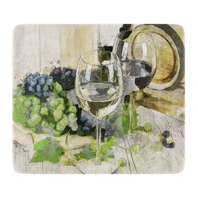 Tabla de cortar de vidrio Barril de madera Uvas pa (Anverso)