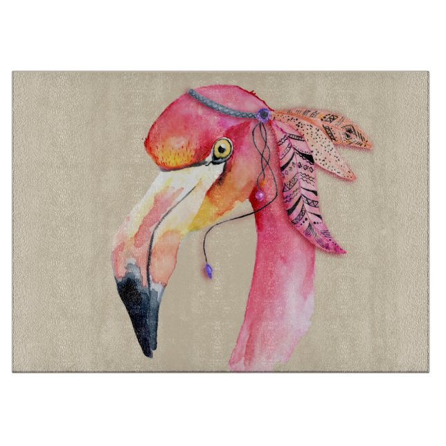 Tabla de cortar de vidrio Boho Fiona Flamingo (Anverso)