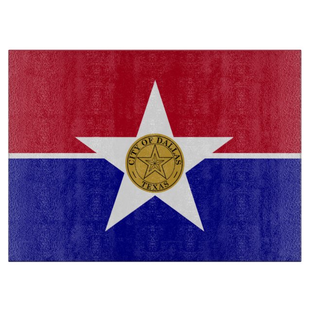 Tabla de cortar de vidrio con bandera de Dallas (Anverso)