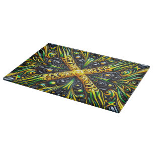 Tabla de cortar de vidrio con colores jamaicanos