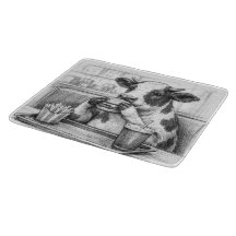 Tabla de cortar de vidrio con dibujo de vaca comie