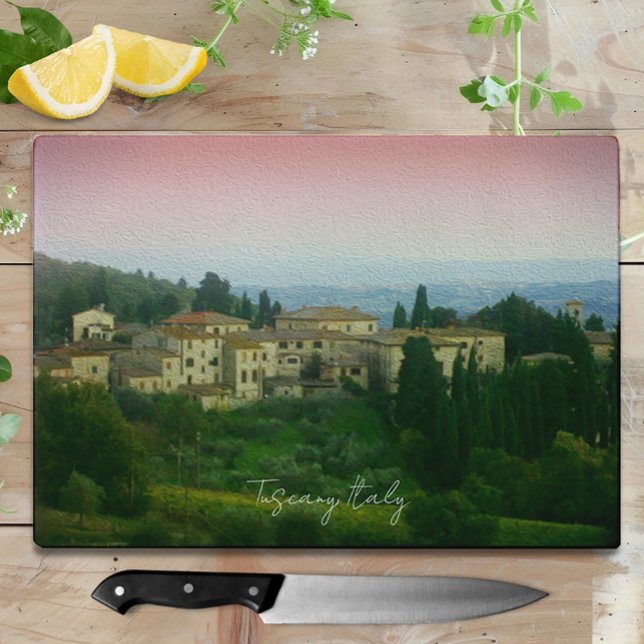 Tabla de cortar de vidrio con efecto acuarela de T (Tuscany Italy Watercolor Glass Cutting Board)