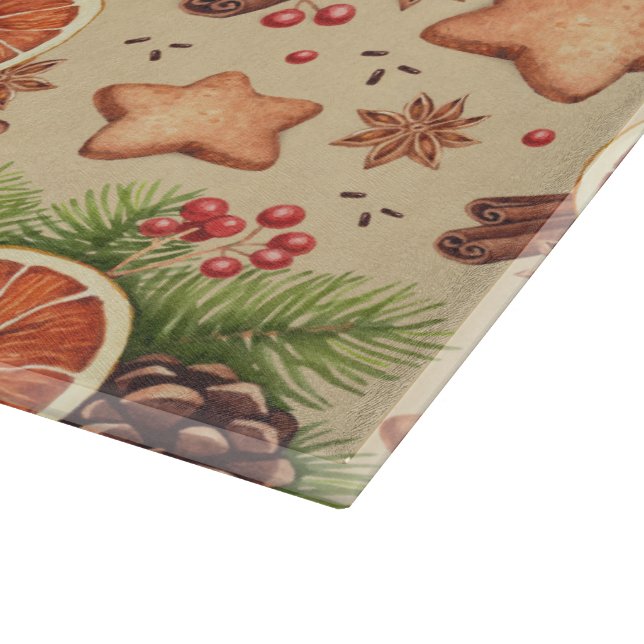 Tabla de cortar de vidrio con especias navideñas (Borde)