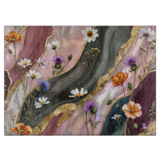 Tabla de cortar de vidrio con flores silvestres